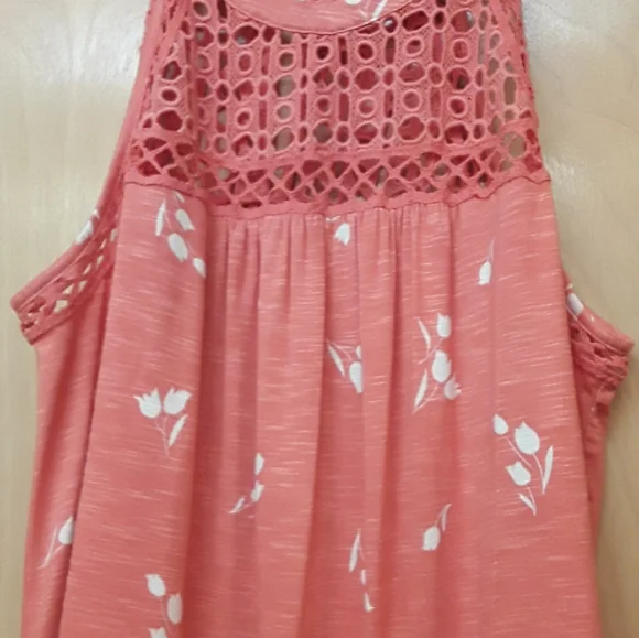 Daniel Rainn Anthro Pink White Floral Boho Crochet Tank Top S - Picture 7 of 9